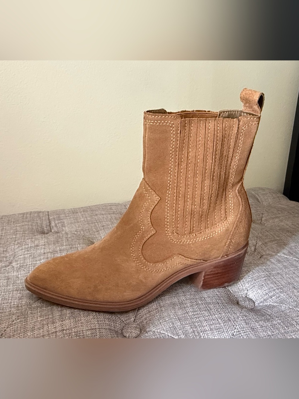 Dolce Vita Tan Suede Pointed-Toe Chelsea Booties - Picture 2 of 8